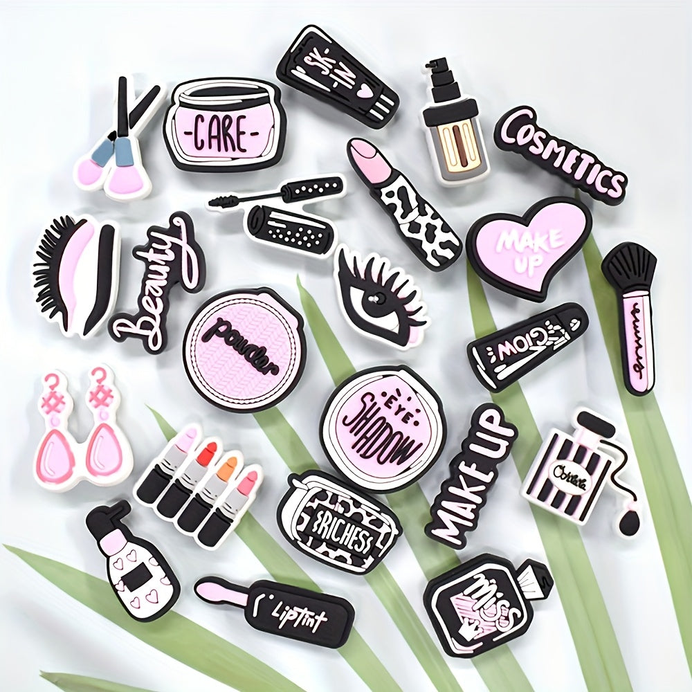 TEMU 23pcs, Plastic, Earrings Perfume Mascara Lipstick Shoe Charms, Make Up Pattern Beauty Tools Shoe Charms, Shoe Accessories Valentine's Day Gifts