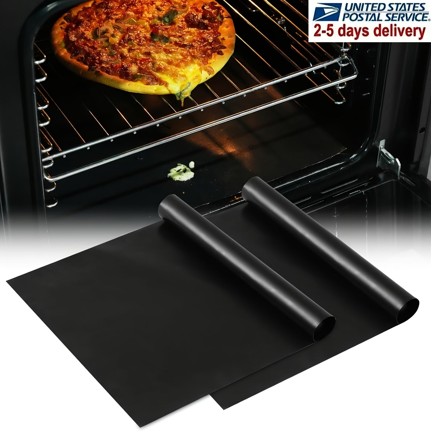 TEMU 2pcs Heavy-duty Bpa--free Pvc Oven Liner Baking Sheets Set - Black Thick Insulating Oven Safe For Electric-gas-convection-microwave-,