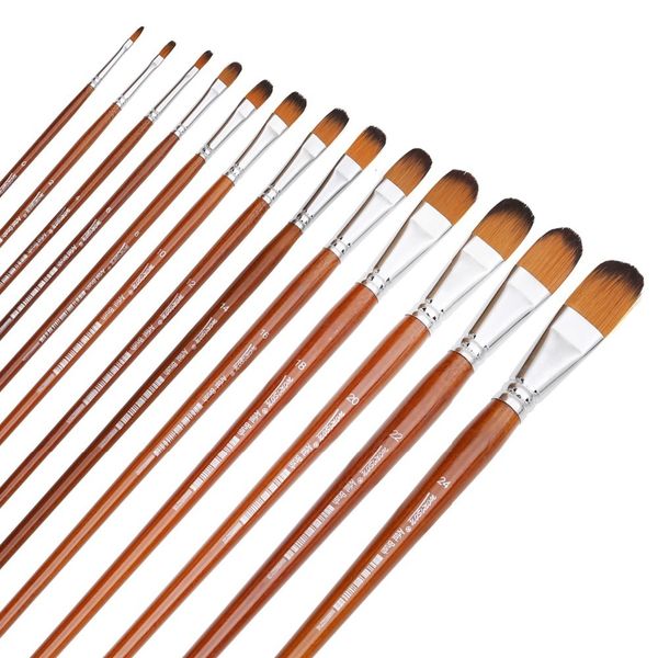 Painting Pens Wholesale Dainayw 13pcs Filbert Brushes Professional Long Handle Paint Watercolor Brush For Oil Acrylic Nylon Hair 13pcs-set
