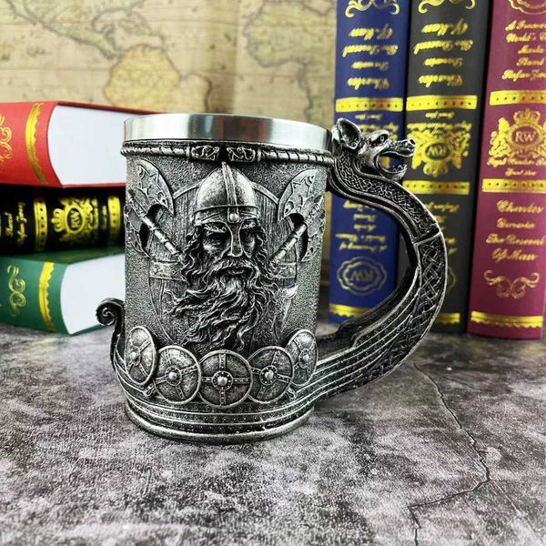 1pc 550ml Viking Beer Mug Stainless Steel Coffee Mug Coffee Cups Vintage Water Bottles Summer Winter Drinkware Halloween GiftsM240803