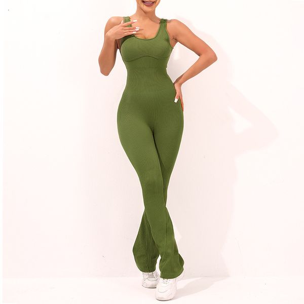 High quality New arrival Sleeveless abdominal shaping sports tight fitting suit, long yoga jumpsuit, wide leg flared solid color