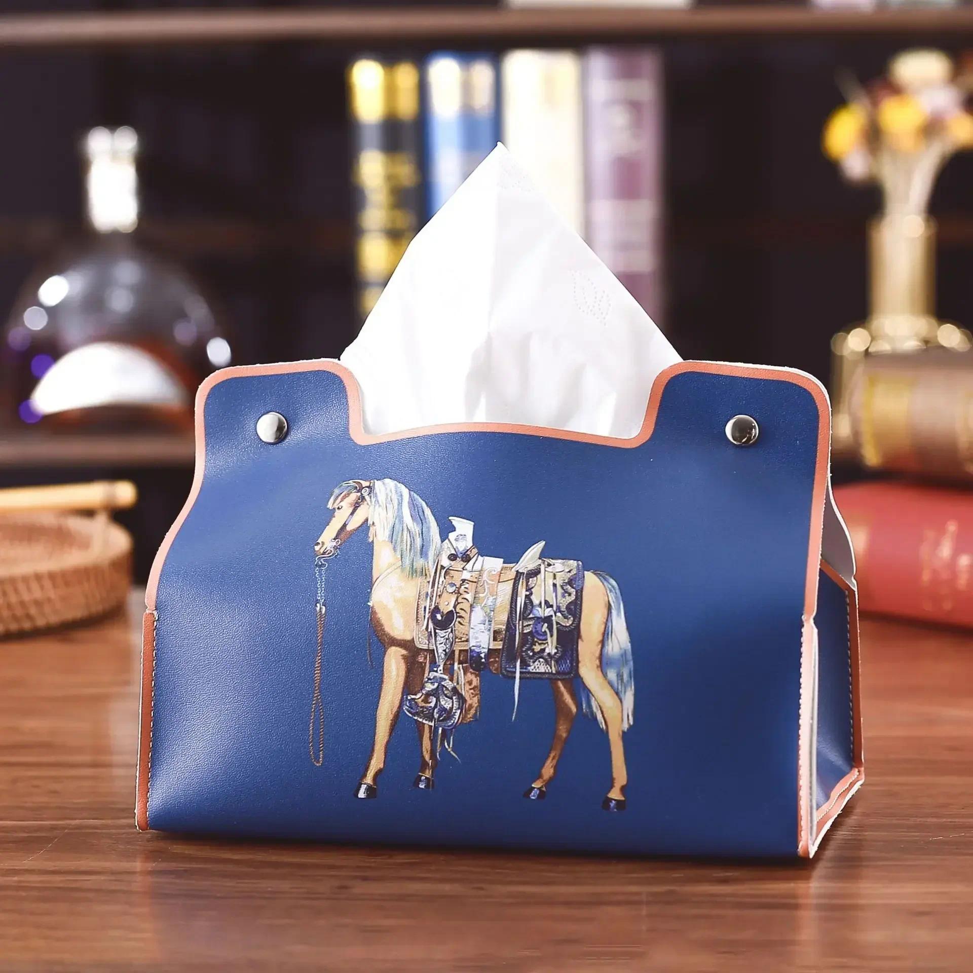 Designer Retro Furniture Tissue Box PU Napkin Holder Desktop Bedroom Coffee Table Paper Drawer Leather Car Universal Organizer