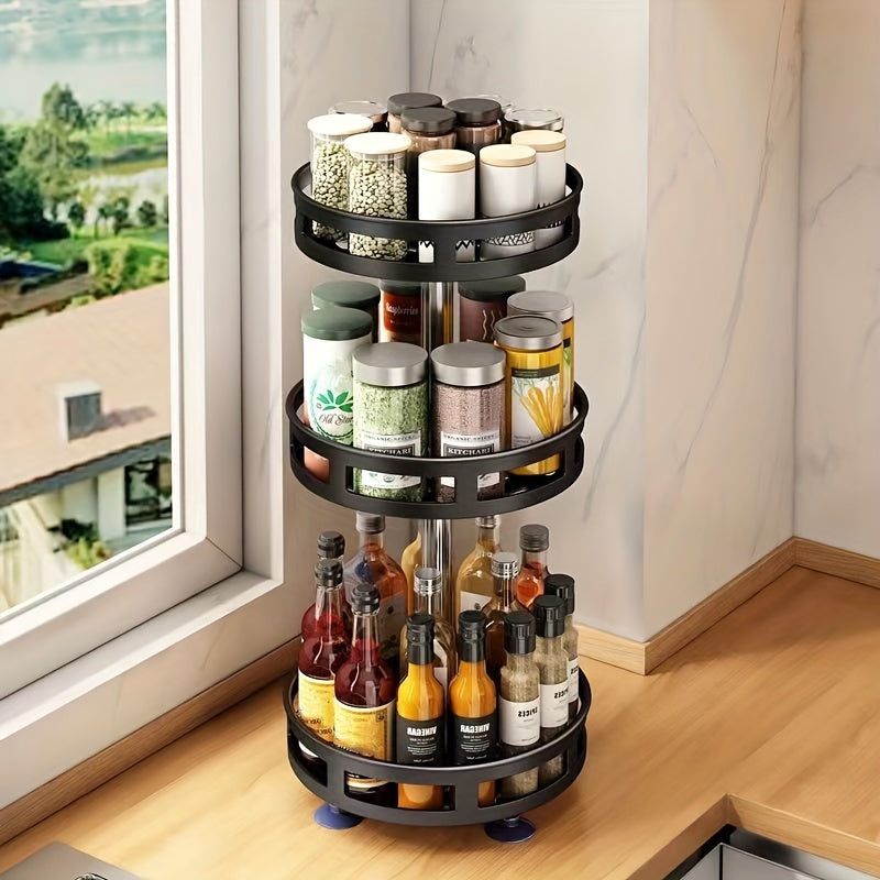 TEMU 3-layer Rotatable Kitchen Seasoning Rack, Metal Turntable, Rotatable Spice And Seasoning Storage Rack, Spice Jar Organizer For Kitchen, Kitchen