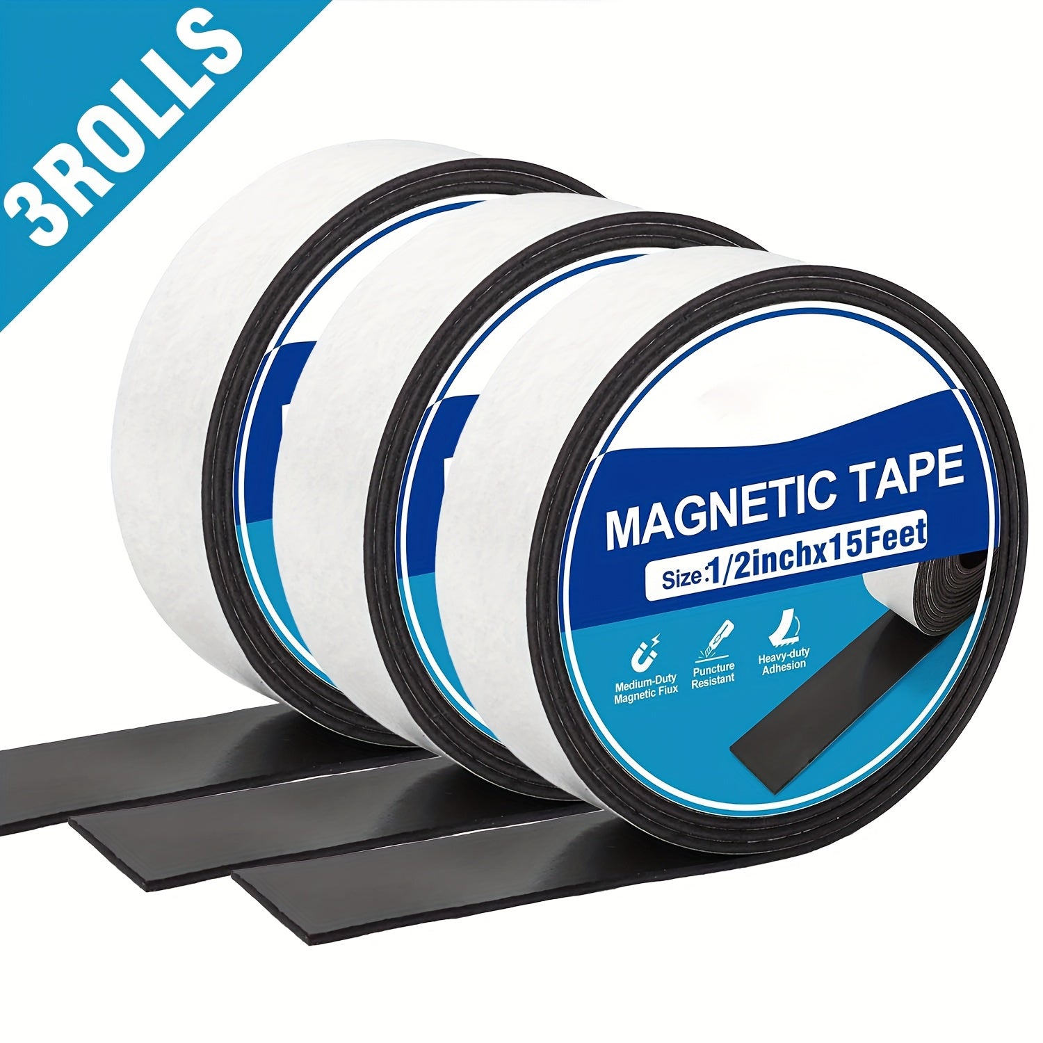 TEMU Heavy-duty Magnetic Tape - Strong & Self-adhesive Backing, Cut-to-length Magnet Strip For Refrigerator, Office, Workshop - (1-2" X 1-14" X 15ft,