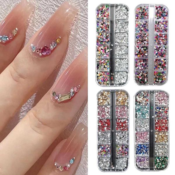 Mix 3D Nail Rhinestones 12 Grids Crystal Diamonds For Nail Art Mini Glitter Diamonds Decorative DIY Nail Art AccessoriesXJ240828