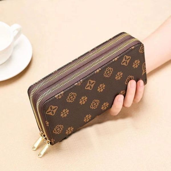 Double zipper designer Wallets Mens Leather Wallet Holders For Brown flower women Purse Luxury Purses Cross Body Wallets Zipper Coin fashion