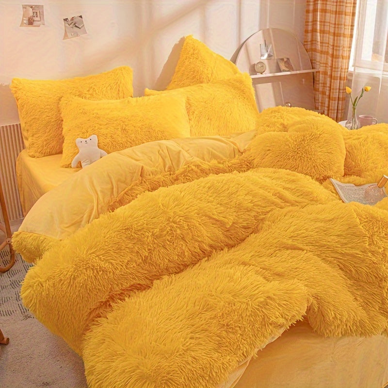 TEMU 4pcs Autumn Winter Cute Plush Duvet Cover Set Comforter Cover Set Queen Size., Warm Winter Bedding Set, Comfortable Plush Bed Products, Home