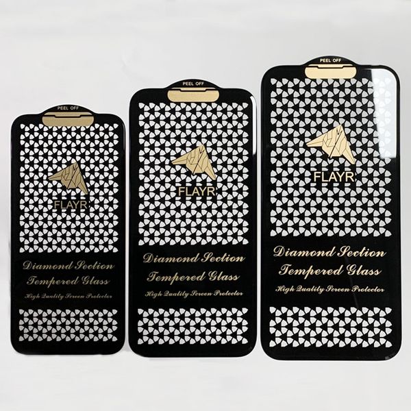 Screen Protector For iPhone 16 Pro Max 15 Plus 14 13 Mini 12 11 XS XR X Diamond Tempered Glass Full Glue Cover Shield Film Premium Explosion