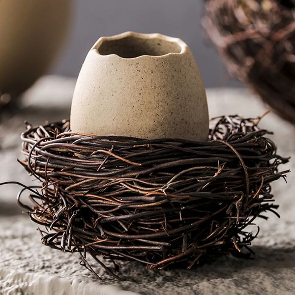 Eggshell Vase Interesting Flower Vase Rural Plant Vase Juicy Pot Ceramic Eggshell Shaped Plant Birds Nest Easter 240902