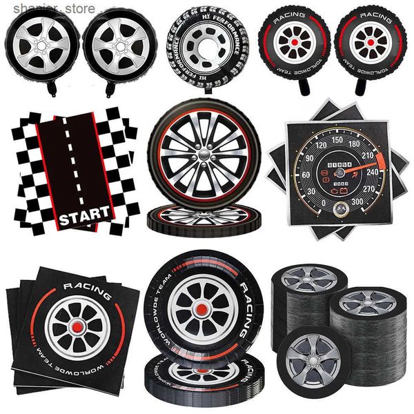 Disposable Dinnerware Wheel Race Car Paper Plates Track Napkins Racing Car Party Supplies Tableware Boys Birthday Party Supplies Disposable