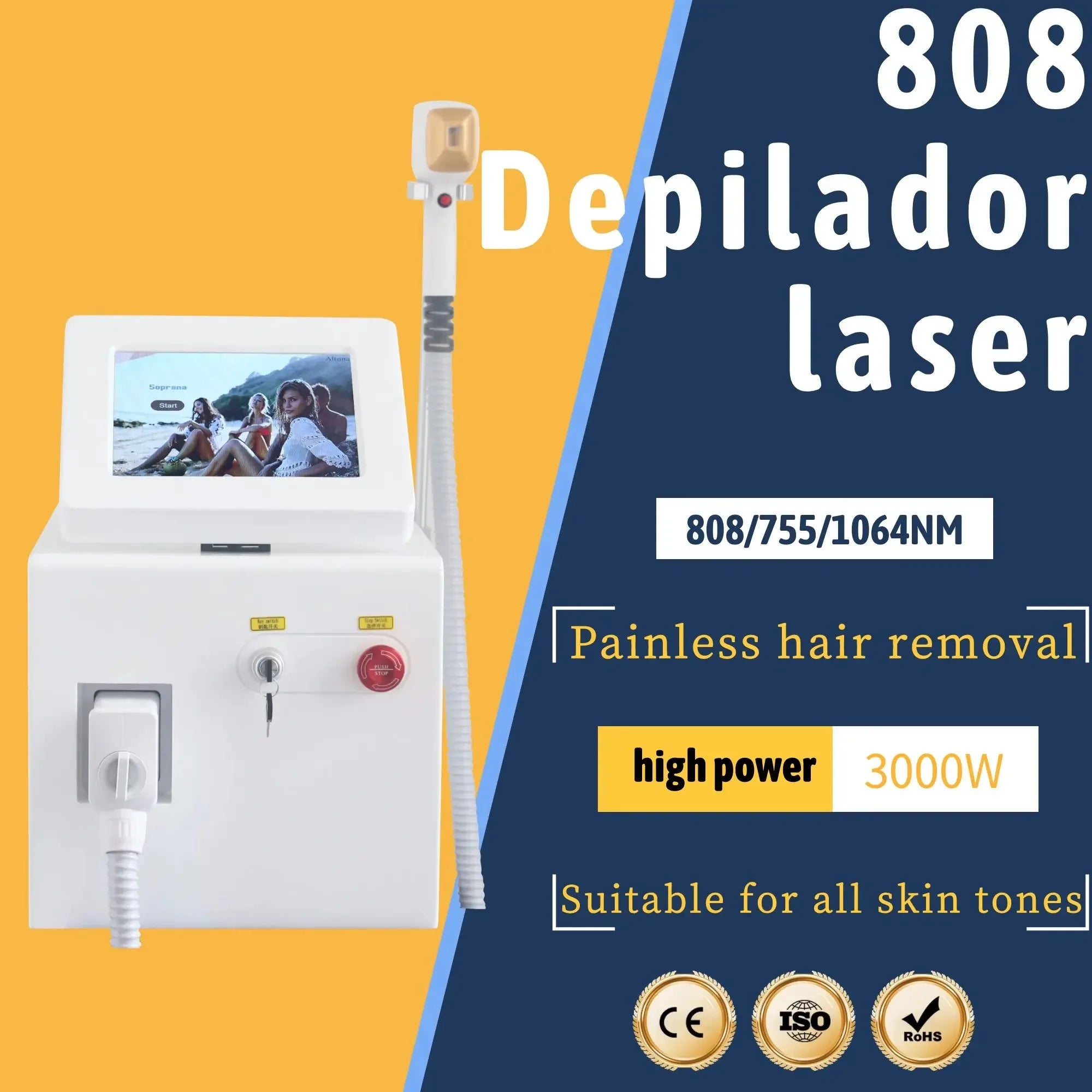 Freezing Point Cooling System Diode Laser Hair Removal Machine Smart 3 Wavelength 755NM 808NM 1064NM Super Energy Density