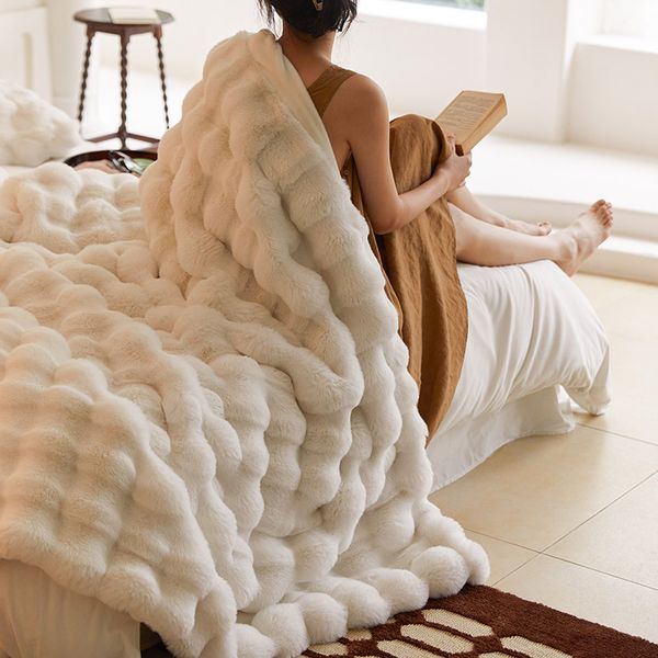 Rabbit Fur Sofa and Bed, Super Soft Warm Cozy Throw Blanket for Winter 2024, Hand Wash, 100160 cm, Black