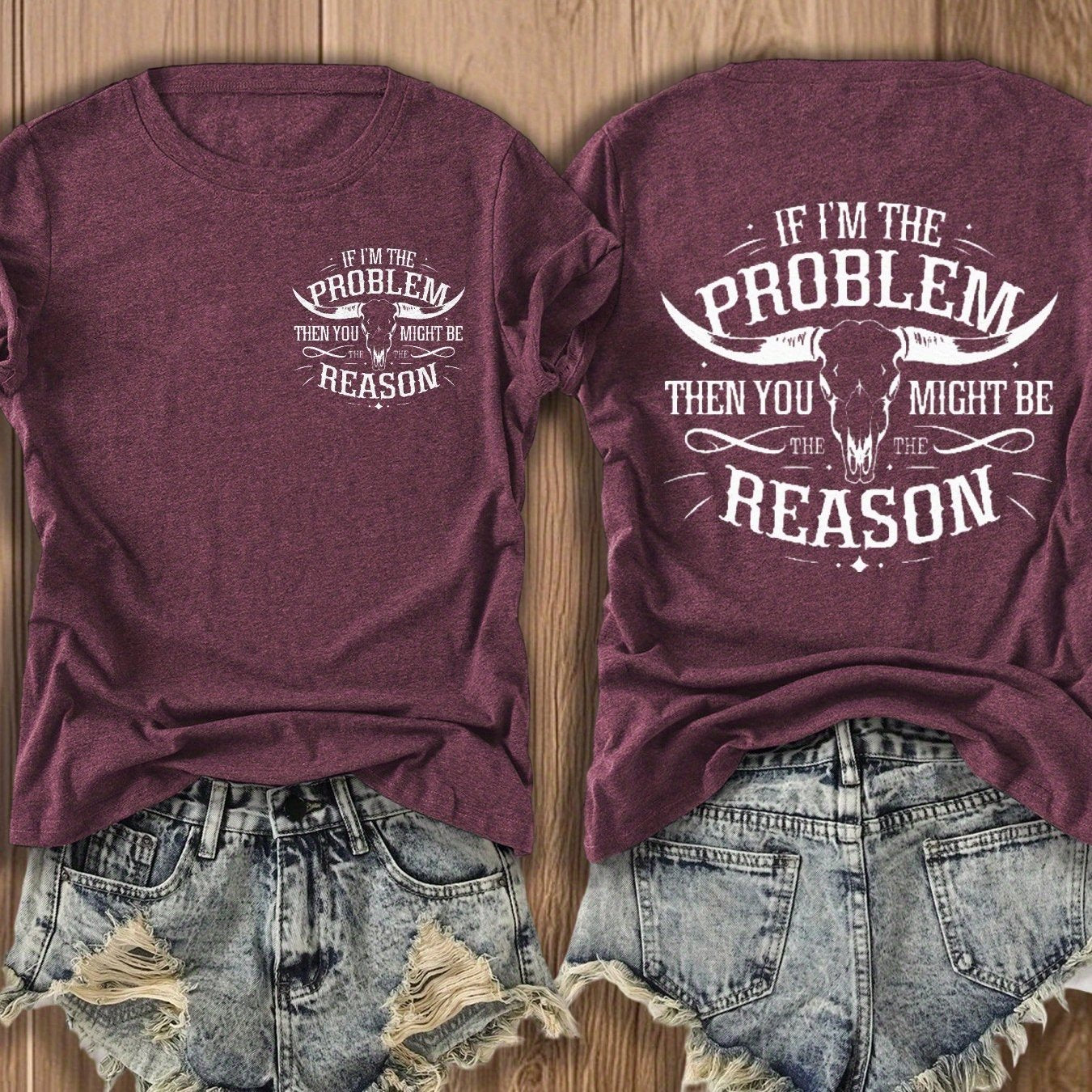 TEMU 's Funny Math Slogan T-shirt - "if I'm The Problem " Double-sided Print -blend Tee With Problem-solution Math Symbols, Casual Short Sleeve Round