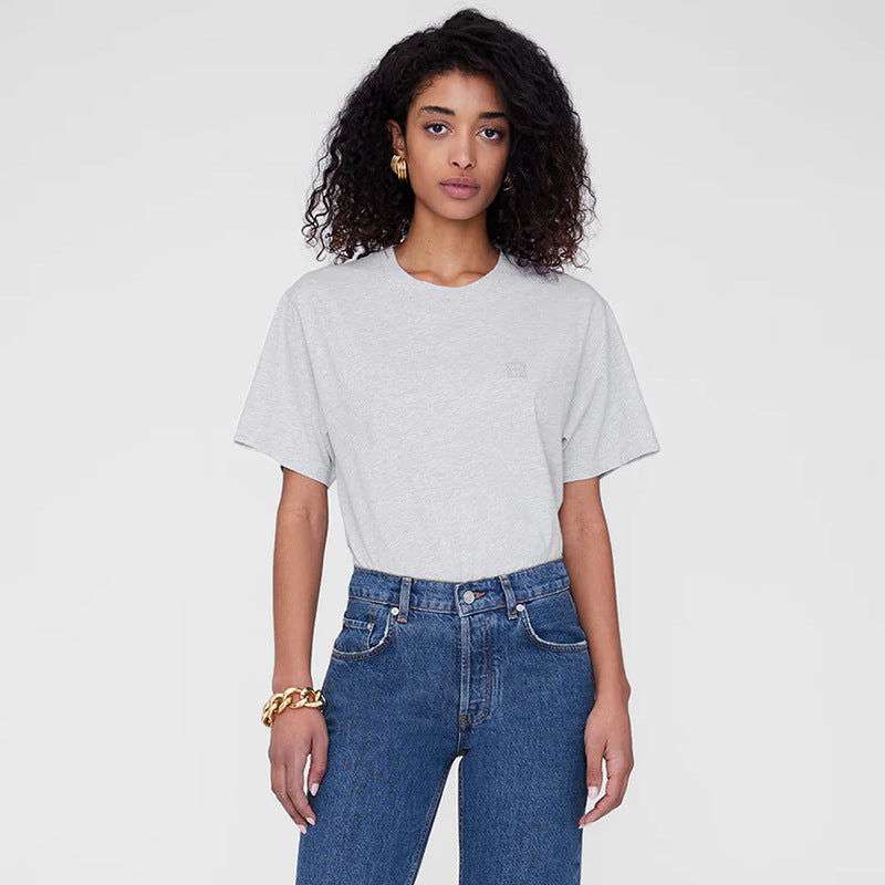 25ss Left Chest Embroidered Small Letter Tees Fashion Women Clothing T Shirts Summer Vacation Short Sleeved T-shirt AB Tops