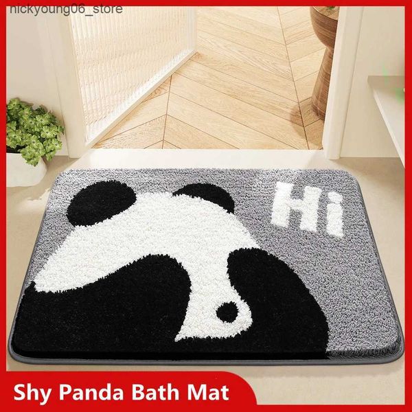 Non-Slip Bath Mats Shy Panda Bath Mat Large Capacity Absorbent Foot Mat Microfiber Bathroom Rug Shower Room Door Mat TPR Latex Non-slip Bott