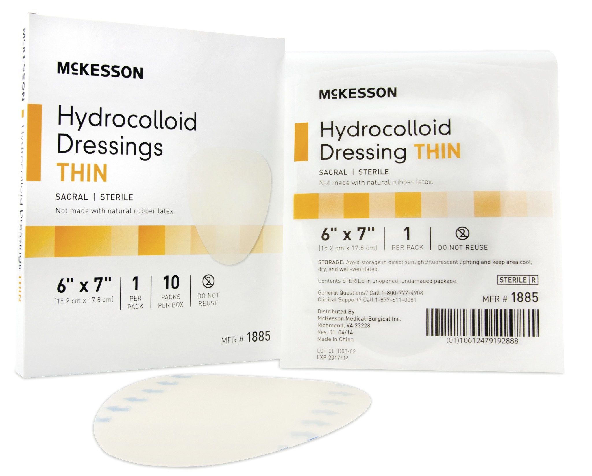 McKesson Hydrocolloid Dressing Thin, 6" x 7" Sacral, 10 Each - Box