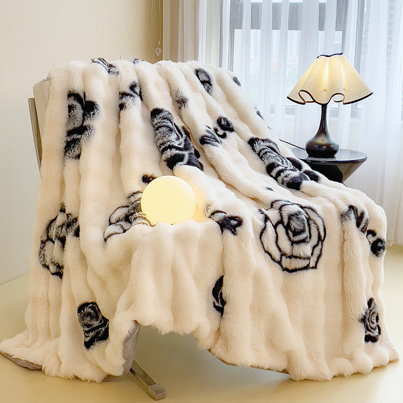 Designer New Autumn Winter Big Bubble Colorful Rabbit Fur Plush Thickened Warm Soft Comfortable Blanket