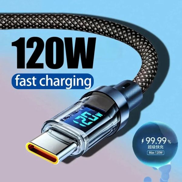 120W LED Digital Display Screen Fast Charging USB C-cable Suitable for All High-end Smartphones Fast Charging Data Cable