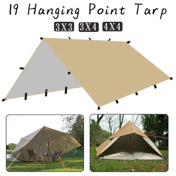 Tents and Shelters 4x4m 4x3m 3x3m 19 hanging point tent waterproof oilcloth survival awning outdoor backpack waterproof camping awning 23052