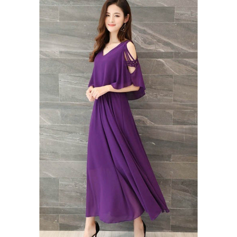 044 Large size new summer dress covers the belly and makes you look thin. Large swing skirt. Western style chiffon fairy long skirt