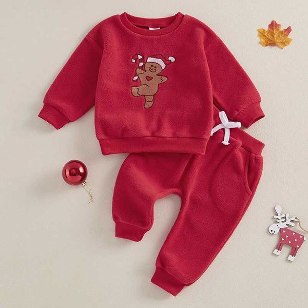 New 0-4 Years Christmas Girls Boys Clothing Set Gingerbread Embroidery Pullover Top + Pants 2Pcs Suit For Kids Children Outfit W241213