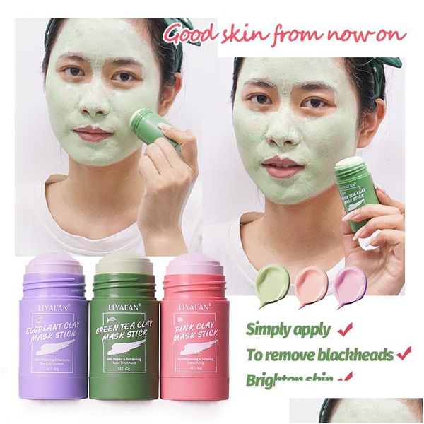 Other Skin Care Tools Green Tea Solid Clay Mask Stick Facial Cleansing Face Purifying Oil Control Anti Acne Eggplant Pink Rose Mud M Dhk9Y