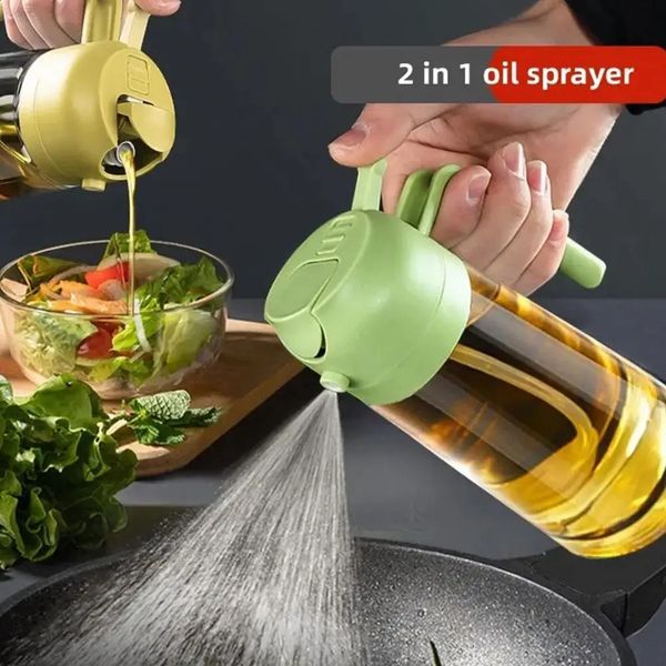 2 In 1 Glass Oil Spray Bottle with Pour Spout Nozzle Olive Dispenser Dual-Purpose Camping BBQ Baking Soy Sauce Sprayer Bottle 240725