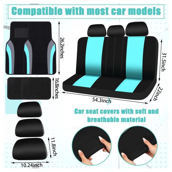 Car Seat Covers Full Set or Mats Steering Wheel Cover Armrest Belt Pad Seatbelt Cup Emblem Ring Sticker For Sedans Truc Suv Blac Dh7Al