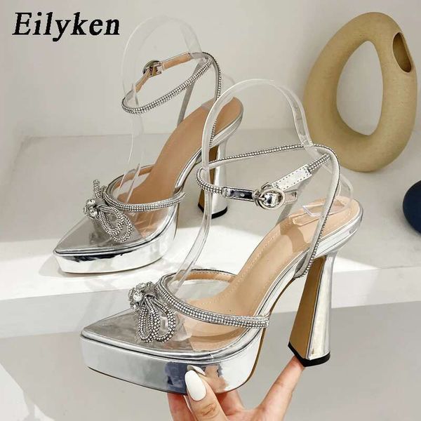 Eilyken New Arrived Glitter Rhie Women Pumps Fashion Pointed Toe Crystal PVC Transparent Sandals High Heels Female Shoes