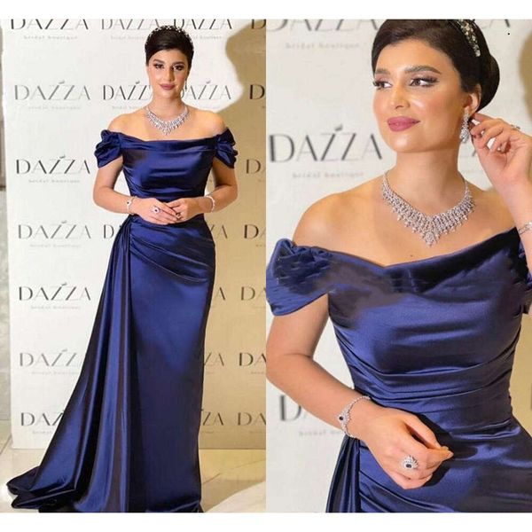 Simple Mermaid Elegant Prom Dress Boat Neck Short Sleeve Off Shoulder Satin For Women Formal Evening Gowns Custom Made Vestidos Noche Robe D