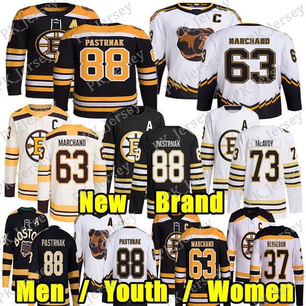 #88 David Pastrnak New Brand hockey jersey #63 Brad Marchand Patrice Bergeron Charlie McAvoy Joonas Korpisalo Bobby Orr Charlie Coyle Elias
