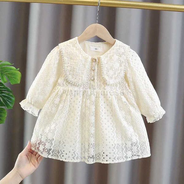 Spring Autumn Baby Girls Sweet Bow Princess Dress Children Kids Infants Lace Long Sleeve Dresses Baby Girls ClothsM240722