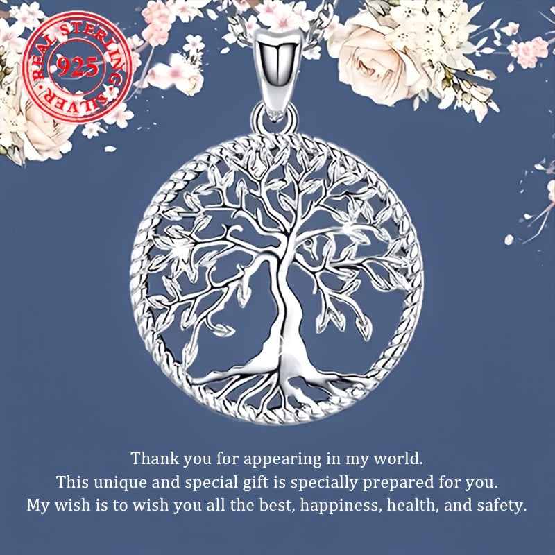 TEMU Elegant 925 Sterling Silvery Tree Of Life Pendant Necklace - Hypoallergenic, Perfect For Casual Attire & Gifting