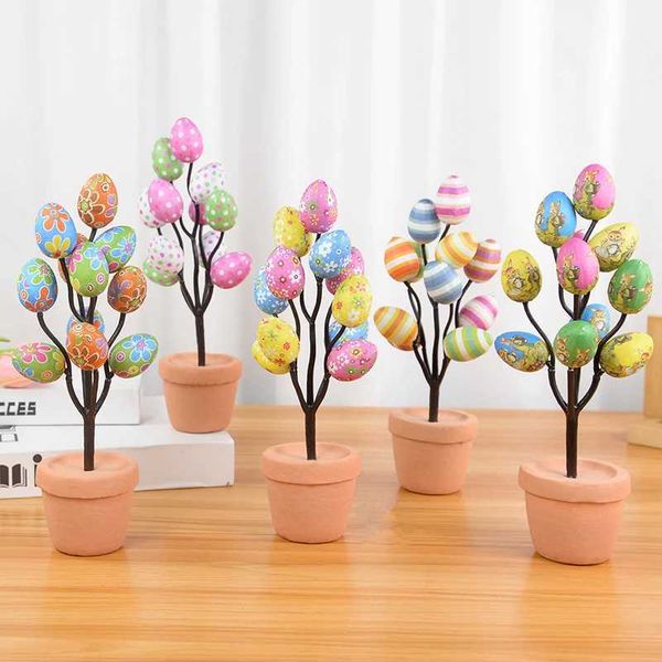 Colorful Easter Egg Tree Branch DIY Painting foam Rabbit Egg 2024 Easter Decoration Family Children Gift Party Faux Floral Plants W250110