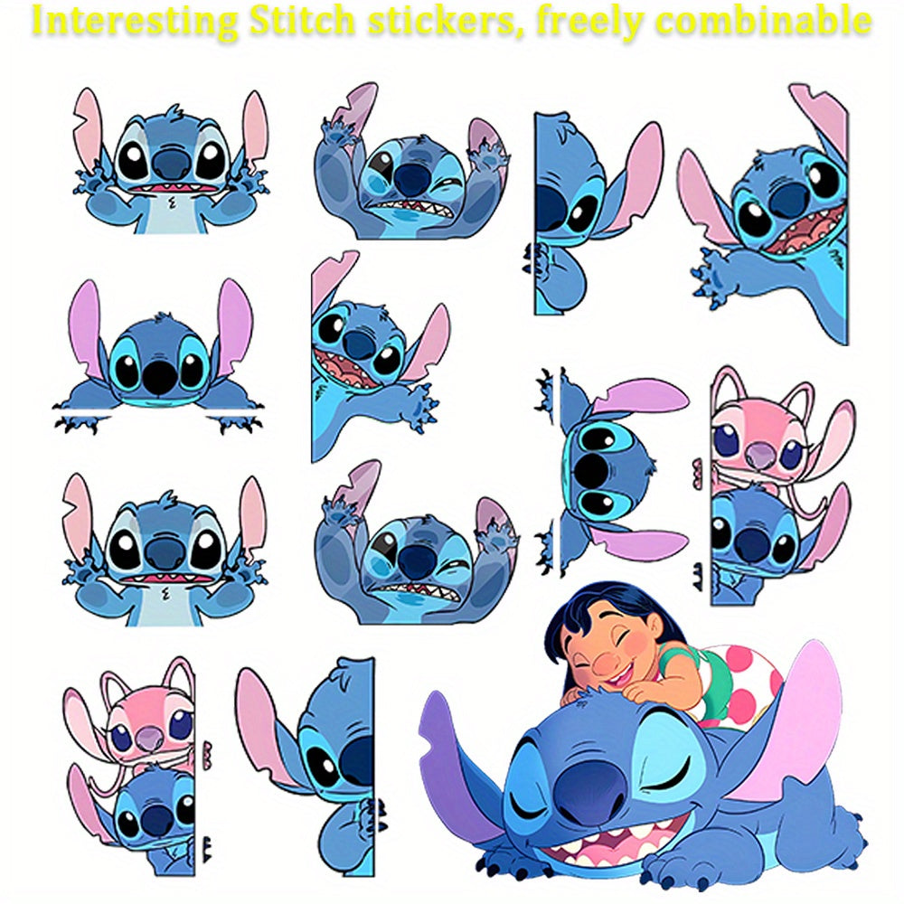 TEMU 1pc Stitch & Wall Sticker - Self-adhesive Cartoon Decal With Glittery , Blue & , Perfect For Bedroom, Window, Glass Door, Car, And Party Decor,