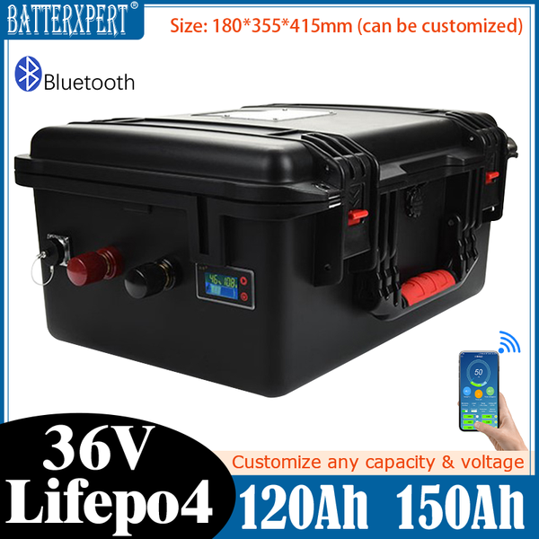 Waterproof 36V 150AH Lifepo4 36v 120Ah Lifepo4 Bluetooth BMS Battery for 3600W 7200W Go Cart Bike Scooter Boat +10A Charger