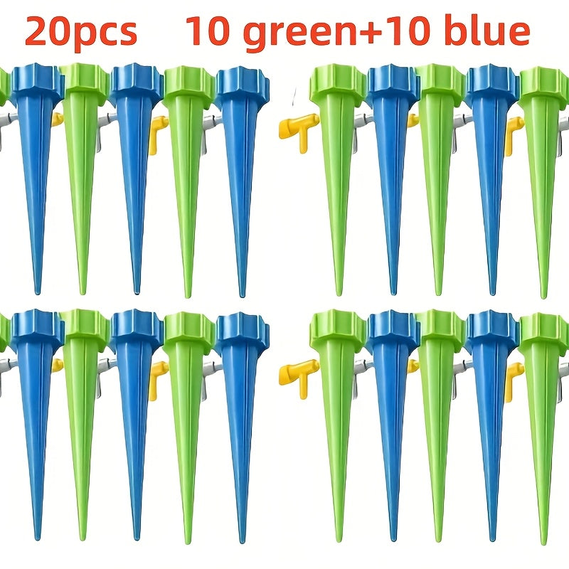 TEMU 20pcs Green Plant Watering Drippers With Adjustable Valve, Self-irrigation Spikes & Bottle Adapter Drip System - Prevents Overwatering, Durable