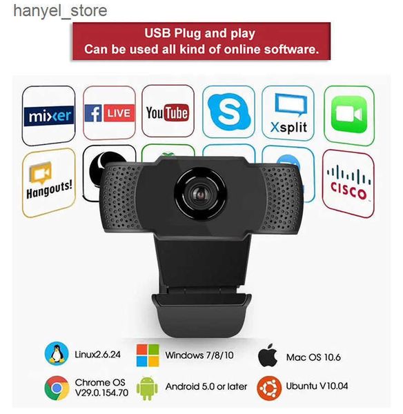 Webcams New 1080P Webcam Full HD Web Camera With LED Fill Light Microphone USB Plug Cam For PC Computer Mac Laptop Desktop L240910 L0910
