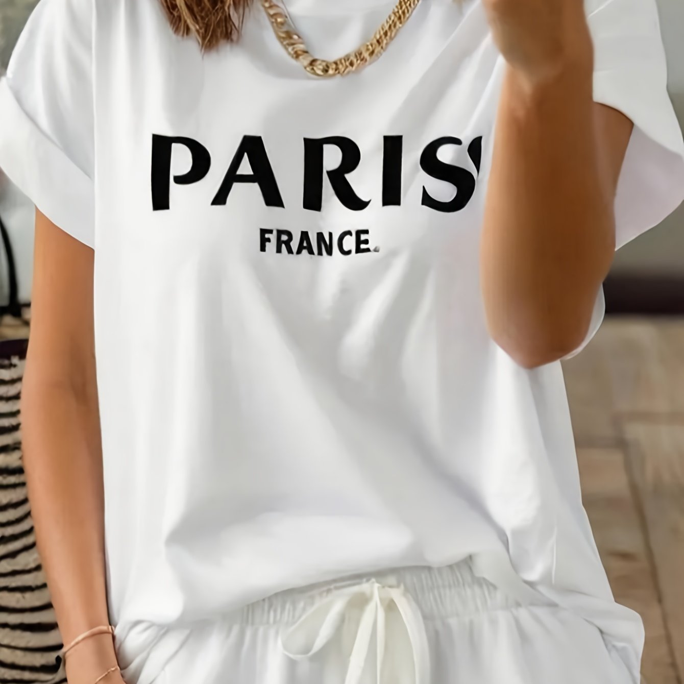 TEMU Fashionable Letter Cartoon Print Women's Round Neck T-shirt, , Comfortable And Breathable, Suitable For Daily Leisure And Versatile, And Elegant