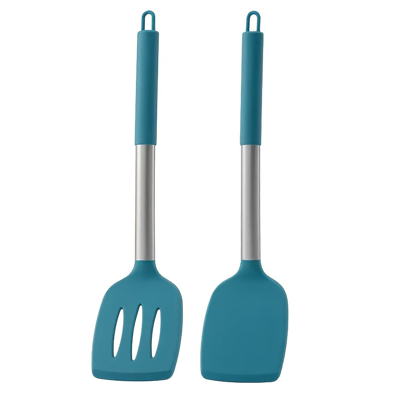 TEMU 2pcs Silicone Spatula - Grooved Design, Heat Resistant Up To 480°f, Bpa-free Kitchen Utensil Ideal For Flipping Pancakes, Fish, Eggs, Etc., Bbq
