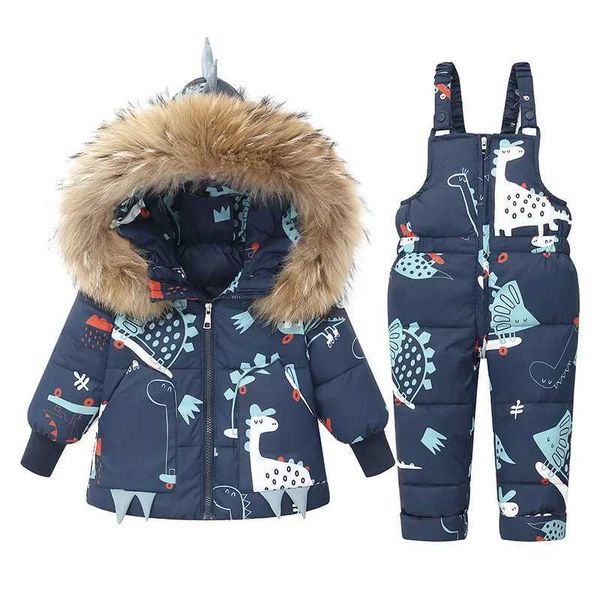 Winter Jackets for Kids Snowsuits Girl Duck Down Coat Boy Fur Collar Outerwear Children Suits Dinosaur Overalls Baby Jumpsuits LX241009