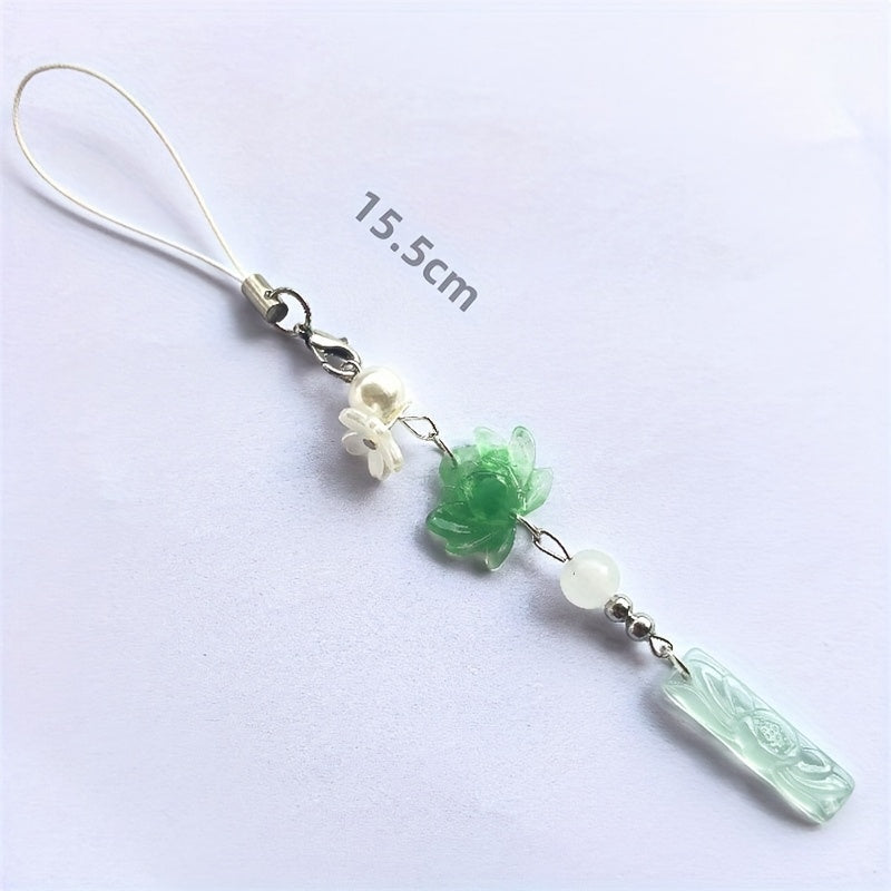 TEMU Lotus Flower Beaded Phone Charm, Acrylic Pendant, Kawaii Girly Accessory For Mobile Phone, Card, Album, Pencil Case, Handmade Decoration