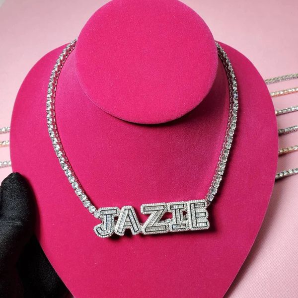 Customized Name Necklace with Zircon Tennis Chain Iced Out Letters with Tennis Chain Choker Necklace for Women 240125