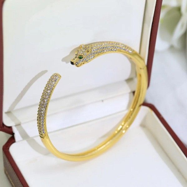 Women Lady Settings Diamond Plated Gold Color Spots Panther Fashion jewelry Designer Style Open Bracelets