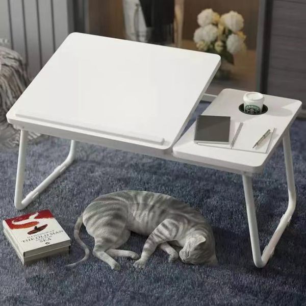 Multi-functional study desk Lift folding laptop table dormitory bed mini desk with saucer lazy small solid color home furniture