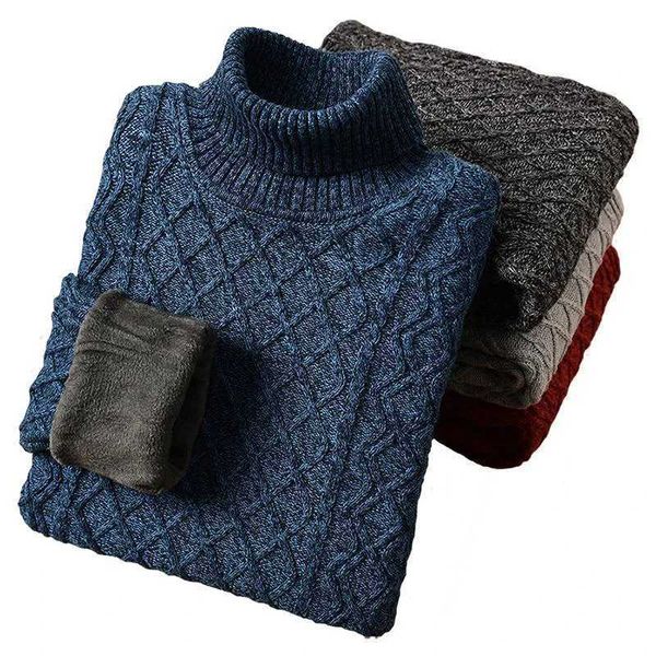 Men&#039;s Sweaters Knitwear Warm Winter Mens Navy Blue Collar Wool Lining Thick Snow High Collar Mens Sweater Zipper 2019 Plus Size 5XL 6XL