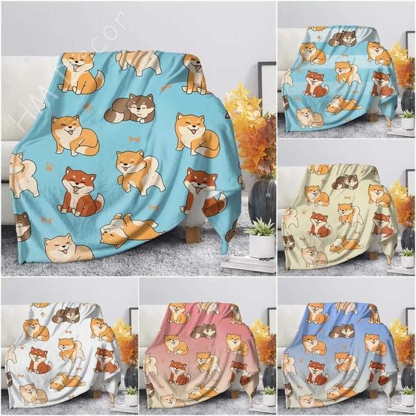 Shiba Inu Printed Blanket Cartoon Soft Warm Sherpa Fleece Blankets Throws for Bed Crib Couch 100x120cm Baby Girls Boys Kids GiftXJ241210