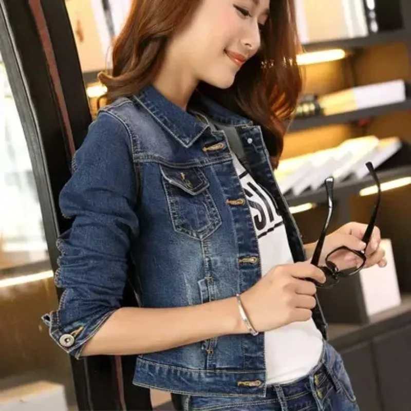2024 Spring Korean Style Denim Jacket Womens Fashion Slim Short Coat Long Sleeve Outerwear Denim Jacket WomenX240920