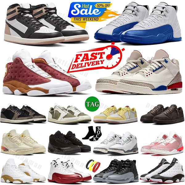 Com Box 12s 13s Designer Basketball Shoes Blueberry Black Cat Canary Velvet Brown Cimento Branco Reimagineado Chicago Menino Mulheres Tênis