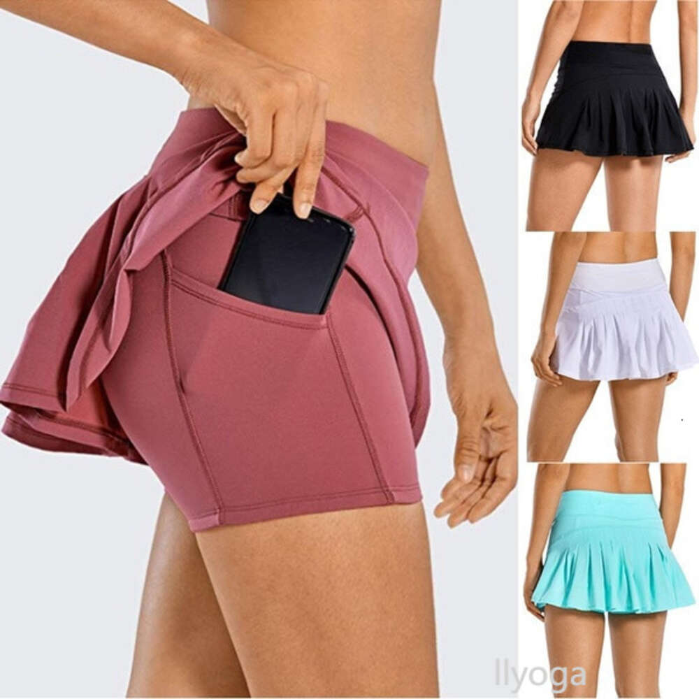 Womens Yoga Tennis Skirts Pleated Yoga Skirt Gym Clothes Women Running Fitness Golf Pants Shorts Sports Back Waist Pocket Zipper